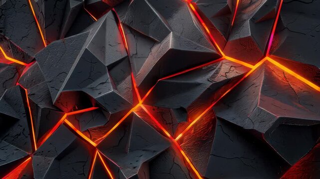 Geometric rock formation with glowing orange lava cracks
