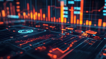 Obraz premium A computer screen with a lot of red and blue lines and numbers