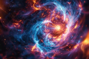 Fototapeta premium Abstract Swirling Nebula with Orange and Blue Flames