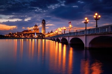 St Augustine Night. City Skyline View at Bridge of Lions in Saint Augustine, Florida, USA