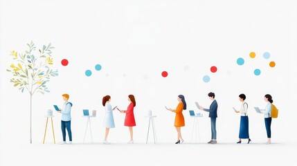 A diverse group of job seekers participating in an online career fair, engaging with recruiters from different regions