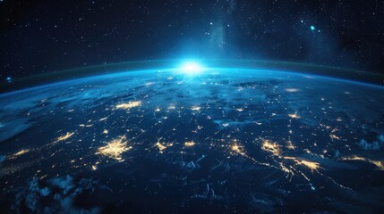 Obraz premium Earth at Night with City Lights and Stars