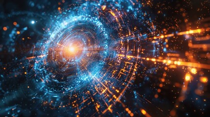 Obraz premium Abstract Digital Tunnel with Blue and Orange Lights