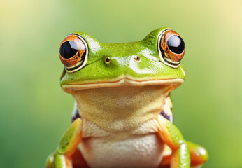 A Close-Up View of a Green Tree Frog Resting on a Leaf During Daylight