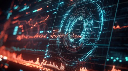 Fototapeta premium A computer screen shows a complex graph with many lines and numbers