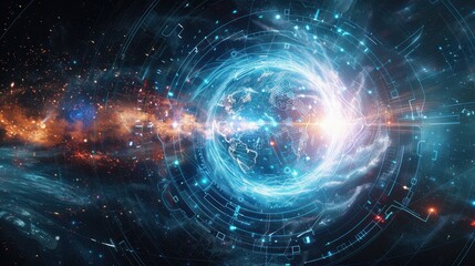 Obraz premium A Digital Globe Embedded within a Cosmic Web of Lines and Lights