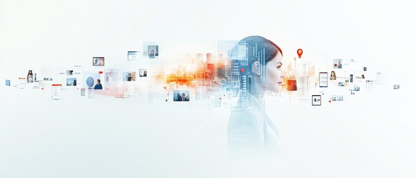 A panoramic view of a virtual recruitment event, with international job seekers and recruiters engaging through video calls