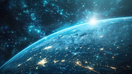 Obraz premium Earth from Space with Glowing Stars and Nebulas