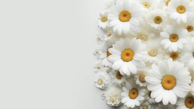 Margaridas em fundo branco, com espa&ccedil;o para texto, gerado com ia.