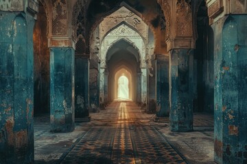 Fototapeta premium A Glimmer of Light Through the Ruins of an Ancient Hallway