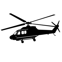 helicopter black and white silhouette white background vector art illustration