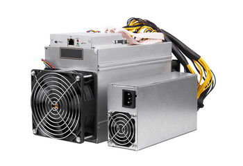 Cryptocurrency mining farm for bitcoin and altcoins mining. Isolated on white