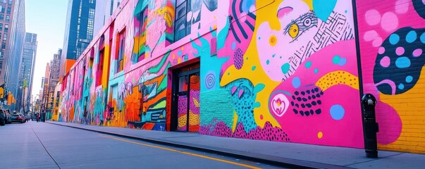 Obraz premium Vibrant street art scene with colorful murals and urban culture, daytime shot