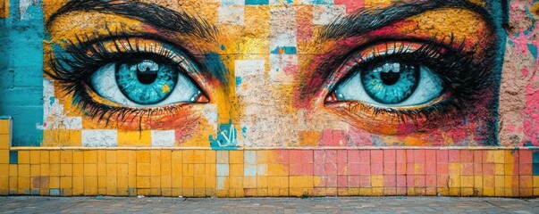 Fototapeta premium Vibrant street art scene, colorful murals, urban culture, daytime shot