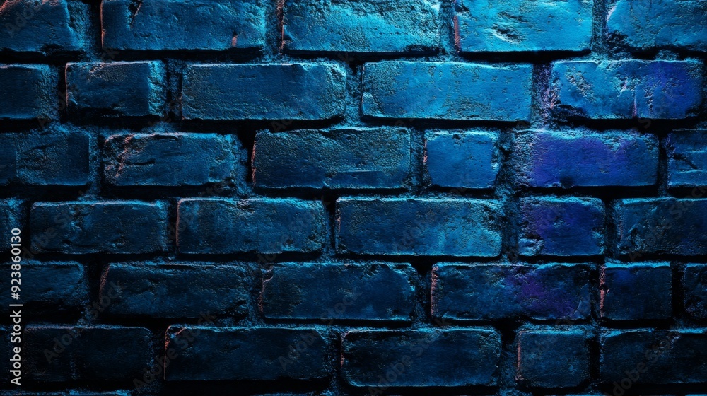 Canvas Prints Abstract Blue Brick Wall Background - This is a close-up photo of a blue brick wall. The image features a textured surface, a cool color palette, and a sense of depth and perspective. It can symbolize