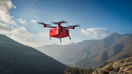 Red drone transports medical supplies across Greek mountains to assist those in need