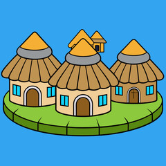 A medieval village art vector illustration