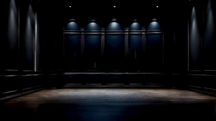 Nightfall in an Elegant Room: Exploring the Mysterious Ambiance of an Empty Space Shrouded in Darkness, Where the Sophisticated Quiet of Night Brings Depth and Tranquility