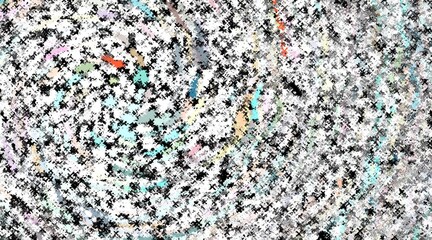 A colorful and chaotic background with a white circle in the middle. The circle is surrounded by a lot of different colors and shapes