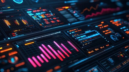 Obraz premium A computer monitor displays a number of graphs and charts in a colorful