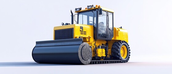 Obraz premium Compactor machine on plain background displaying its heavy-duty roller and operational parts in crisp detail