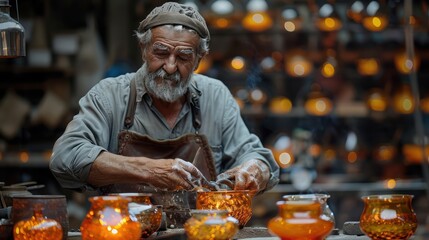 Glassmaker's Skilled Hand at Work in Workshop