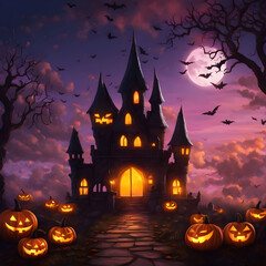 Fantasy Halloween Castle within a Giant Jack O' Lantern