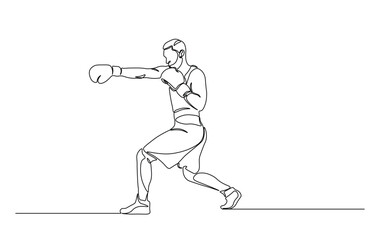 One continuous line drawing boxing player - men. A male athlete boxer single line illustration.