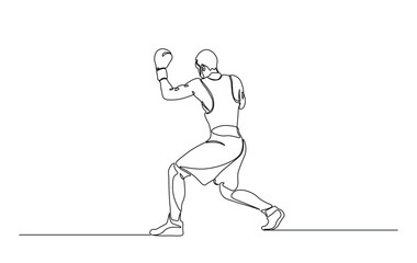 One continuous line drawing boxing player - men. A male athlete boxer single line illustration.