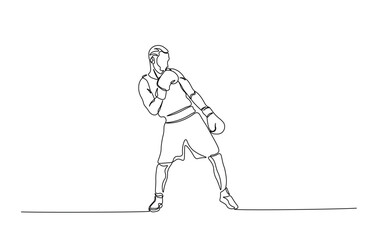 One continuous line drawing boxing player - men. A male athlete boxer single line illustration.