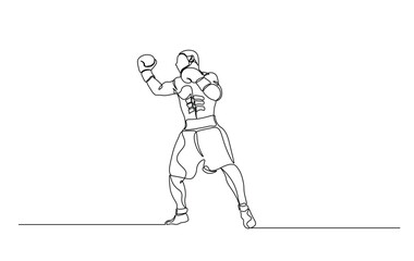 One continuous line drawing boxing player - men. A male athlete boxer single line illustration.