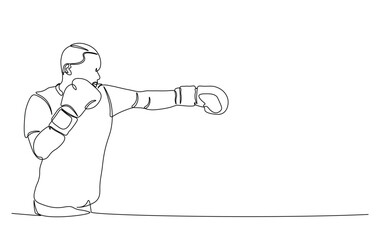 One continuous line drawing boxing player - men. A male athlete boxer single line illustration.