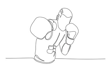 One continuous line drawing boxing player - men. A male athlete boxer single line illustration.
