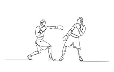 Fototapeta premium One continuous line drawing boxing player fight. Boxing fighting single line illustration.