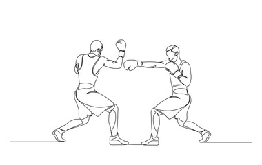 One continuous line drawing boxing player fight. Boxing fighting single line illustration.