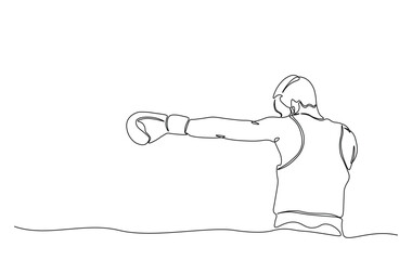 One continuous line drawing boxing player - men. A male athlete boxer single line illustration.
