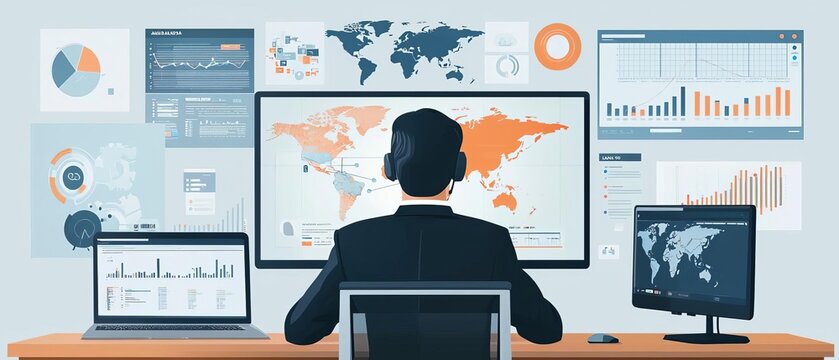 A recruiter interviewing a candidate from another country via video call, with a modern office setup in the background