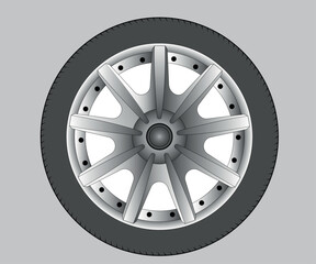 Obraz premium Black tire with steel wheel on white background,