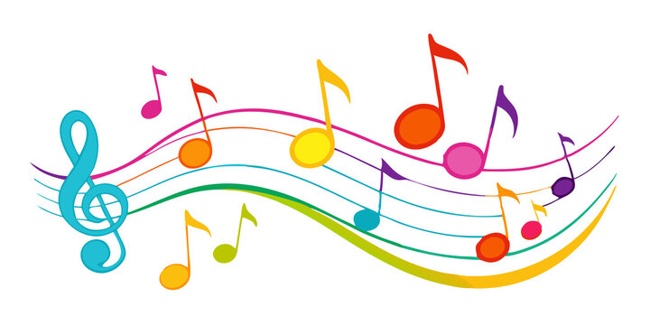 colorful musical notes melody isolated on transparent background, music notes PNG.
