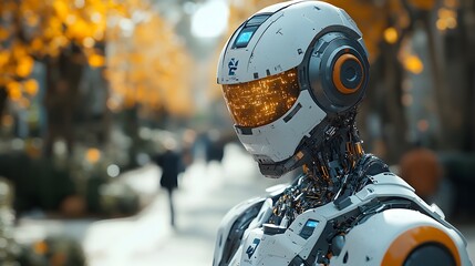 Fototapeta premium Robot Sorting Recycling: A 16:9 image of a robot sorting recycling and waste in a smart homes eco-friendly system.