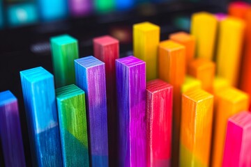 Fototapeta premium A bunch of colorful wooden blocks stacked on top of each other