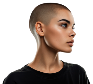 PNG Hispanic young woman with skinhead or short hair portrait photography fashion.