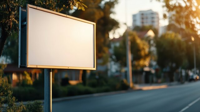 Blank billboard on a suburban street, ideal for personalized advertising.