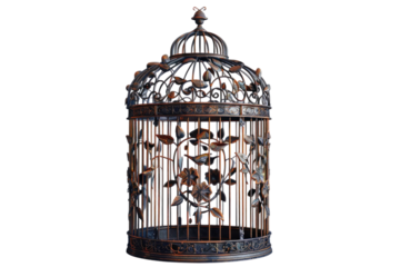 A decorative bird cage isolated on a white background.