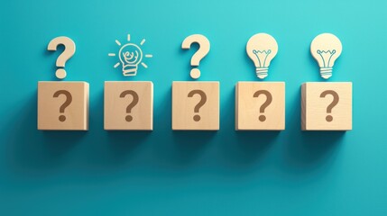 A set of wooden blocks with a brain symbol and a question mark, representing the concept of thinking about a mental health idea using these symbols