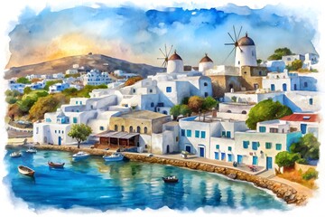 Fototapeta premium Oil painting on canvas. Santorini painting. Modern impressionism. 