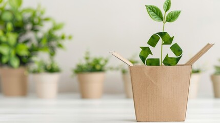 Fototapeta premium A plant is growing out of a cardboard box