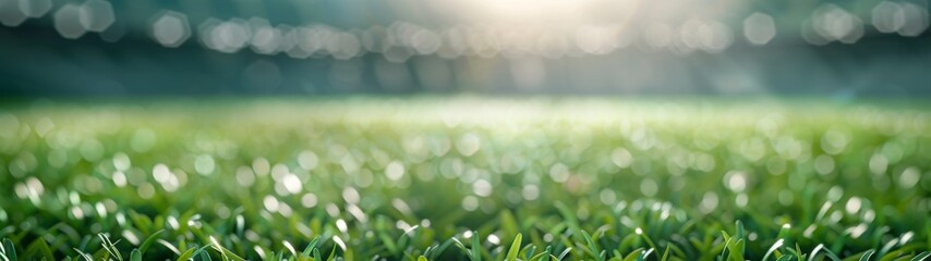 Obraz premium American football stadium with vibrant green field, prepared for an exciting game, minimalist design highlighting open space and clean lines, inviting atmosphere for fans.