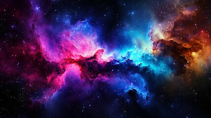 Fototapeta premium A colorful galaxy with a purple cloud in the middle. The sky is filled with stars and the colors are vibrant