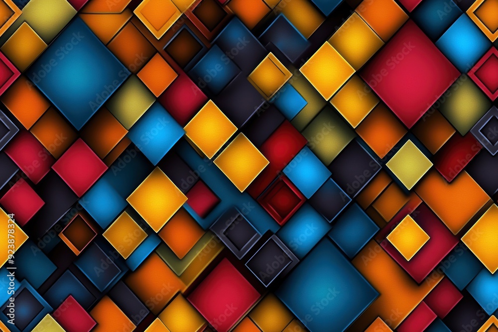 Poster a colorful pattern of squares and rectangles. the squares are in various colors and sizes. the image
